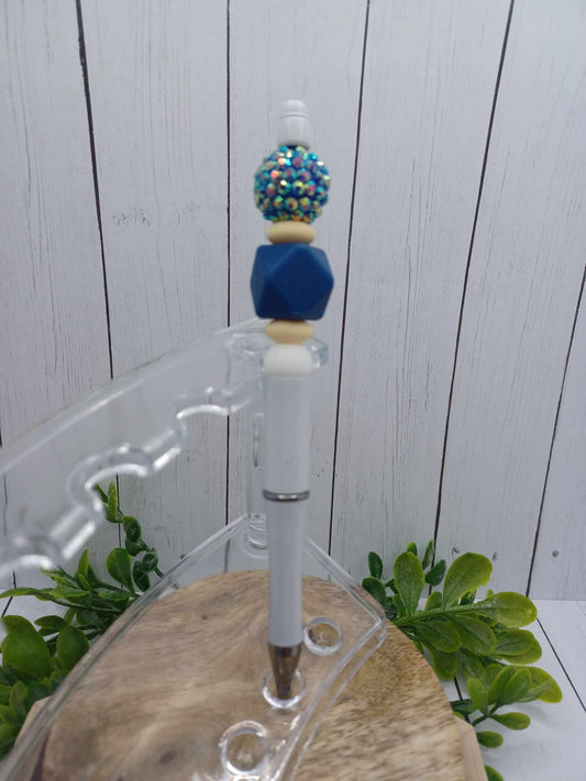 Blue & Tan Beaded ink Pen