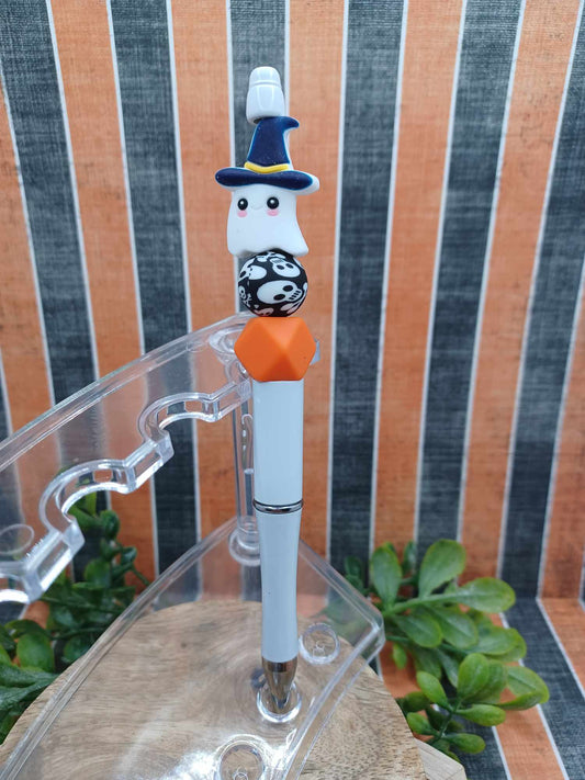 White Ghost Halloween Beaded Ink Pen