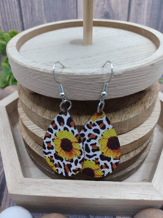 Sunflower & Leopard Print Dainty Teardrop Earrings