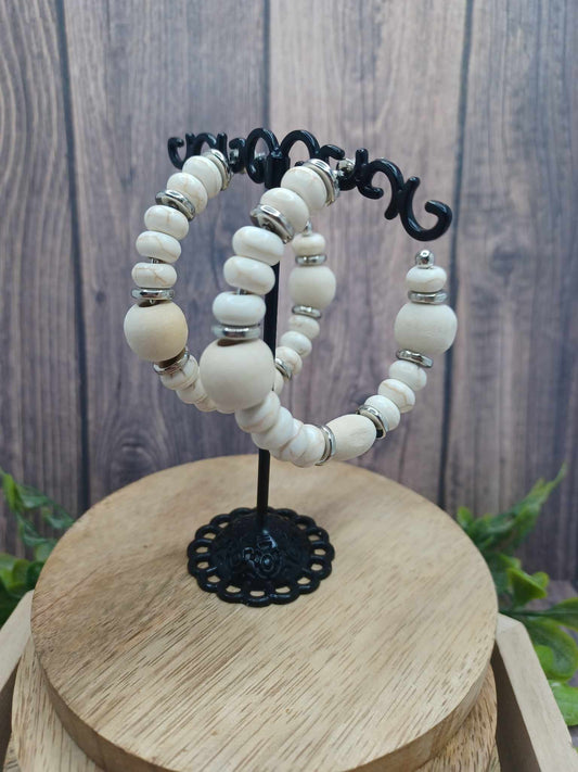 White Crackle Stone Hoop Earrings