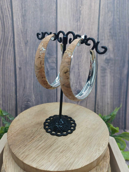 Cork Hoop Earrings w/ Silver Accents