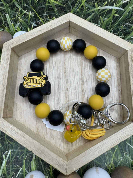 Yellow Truck Beaded Wristlet Keychain