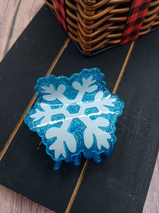 Blue Glitter Snowflake Hair Claw Clip