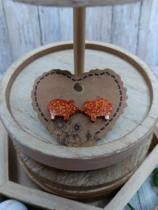 Orange Glitter Pig Earrings