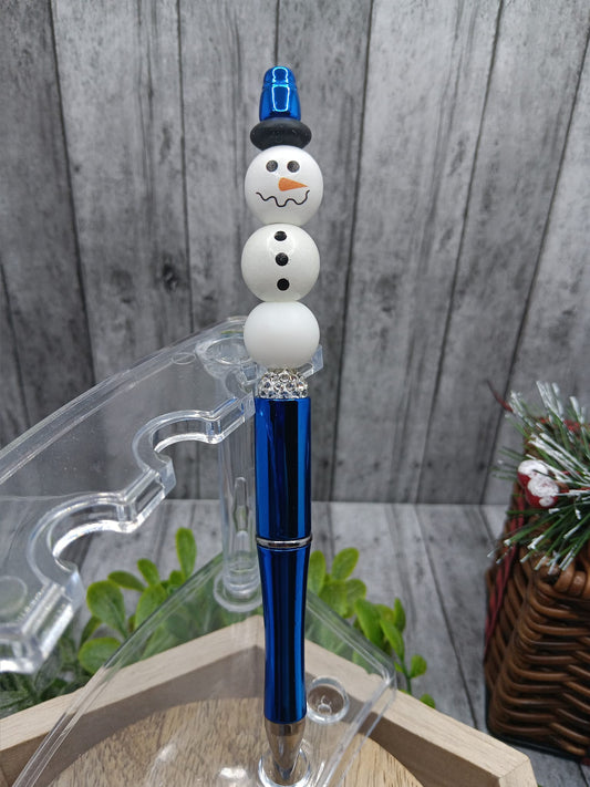 Blue Snowman Beaded Ink Pen