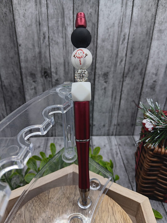 Red Snowman Beaded Ink Pen