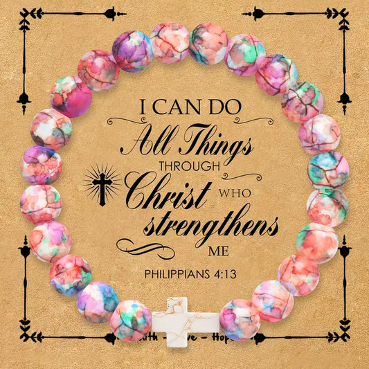 Pink, Purple, White, & Blue Speckled Cross Bracelet