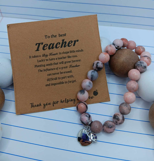Pink & Dark Grey Marbled Bracelet w/ Apple Charm