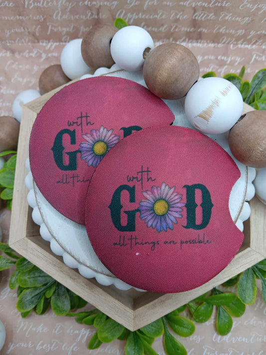 With God all Things are Possible Car Coaster Set