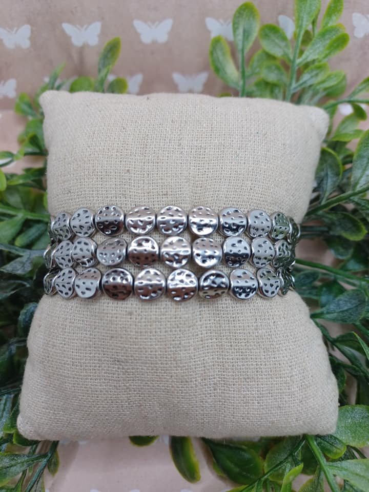 Silver Textured Circles Bracelet Set