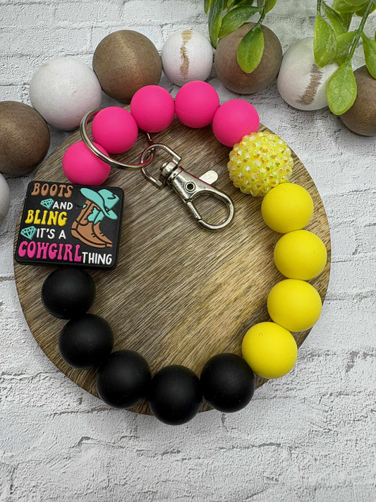 Bling & Boots Beaded Wristlet Keychain