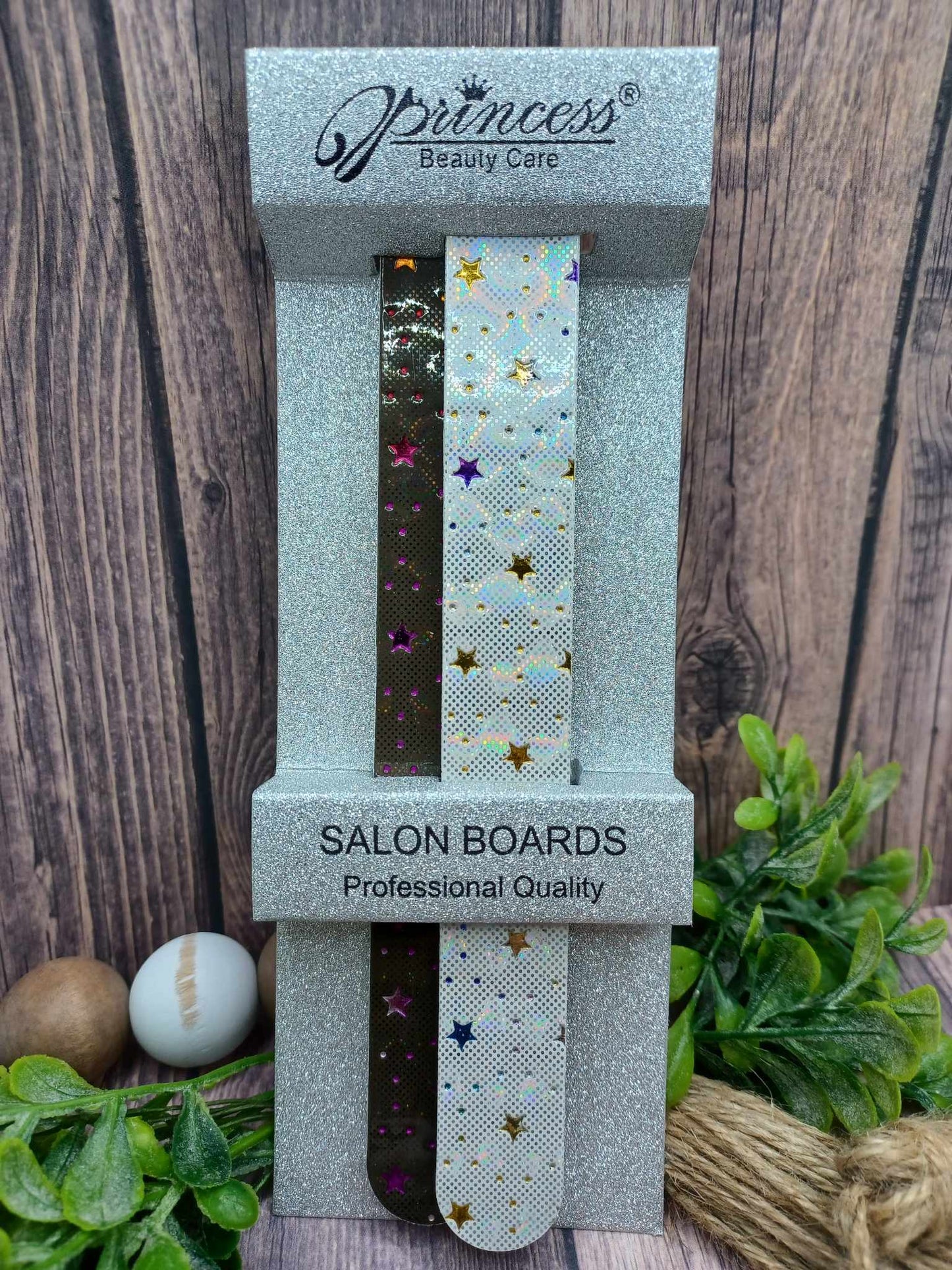 White & Black Holographic Emory Nail File Boards w/ Stars