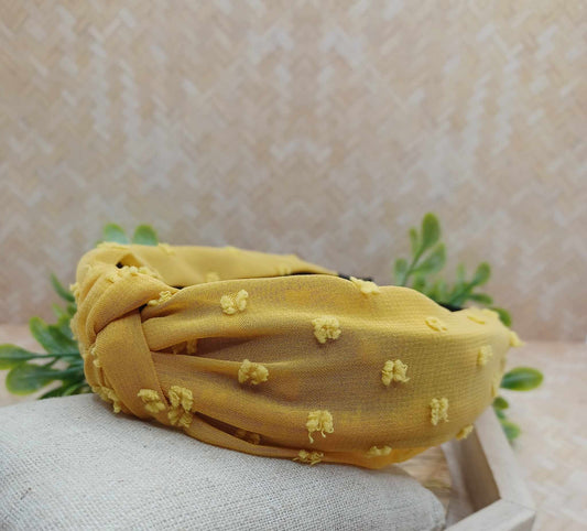 Mustard Headband w/ Top Knot & Distressing Detail