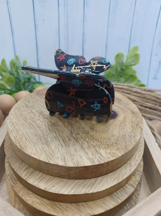 Black Butterfly Hair Claw Clip w/ Multicolored Shapes
