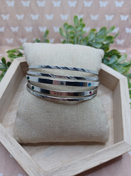 Silver Bangle Set w/ Multicolored Rhinestones