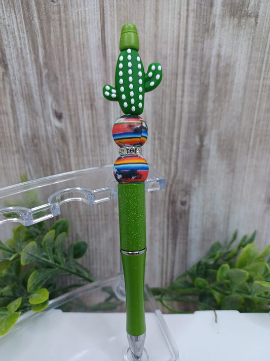 Green Cactus Beaded Ink Pen
