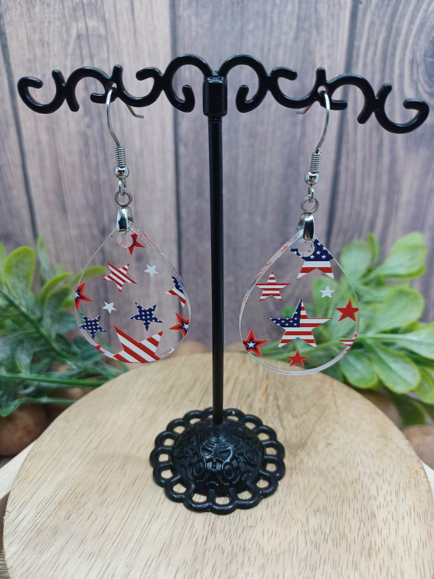 Acrylic Red, White, & Blue Patriotic Earrings