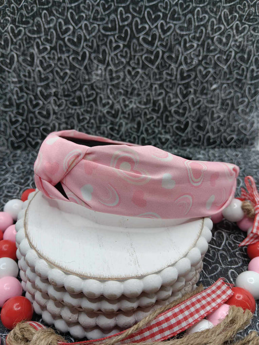 Pink w/ Hearts Top Knot Headband