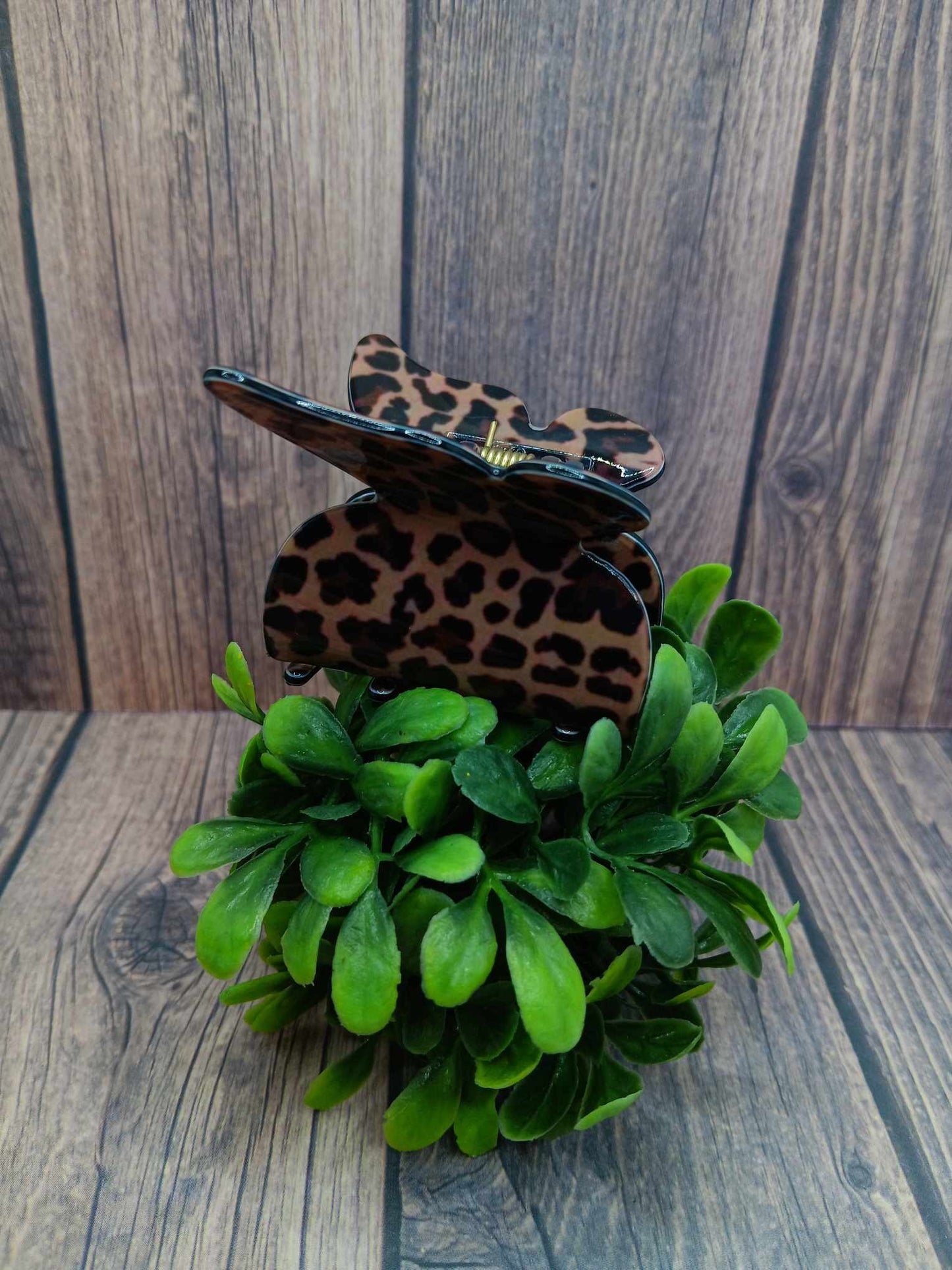 Taupe Leopard Butterfly Hair Claw Clip