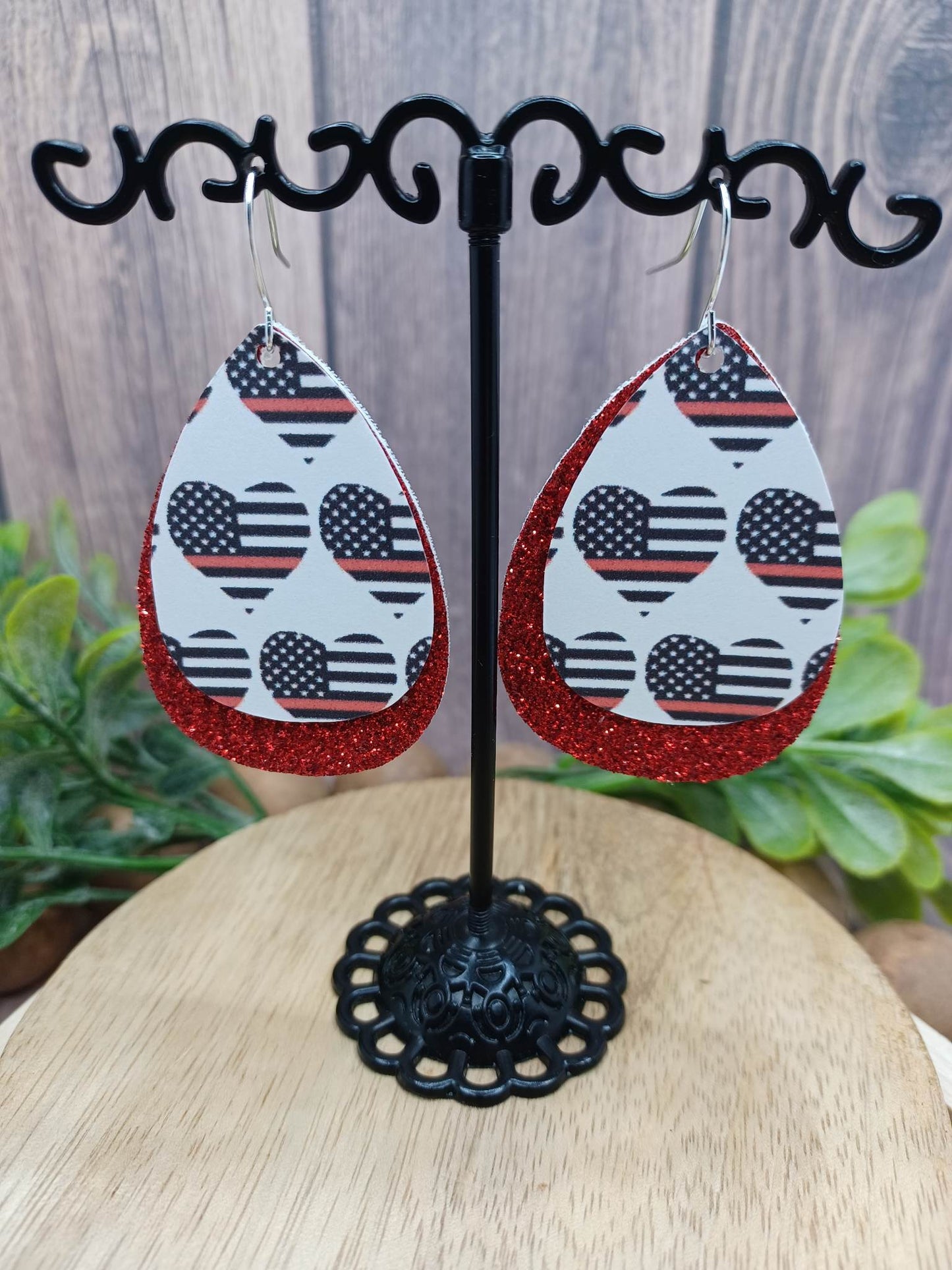 Glittered & Layered Thin Red Line Earrings