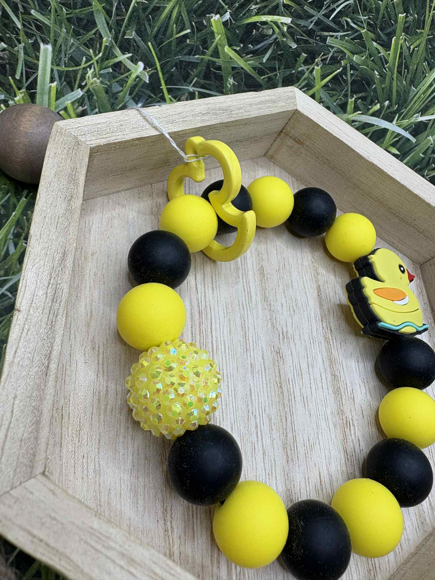 Black & Yellow Duck Beaded Wristlet Keychain