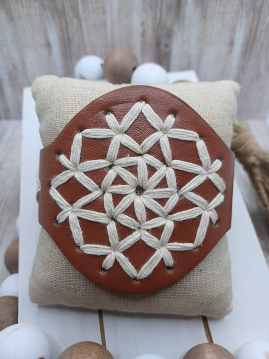 Brown Leather Style Bracelet w/ Woven/Stitched Detail