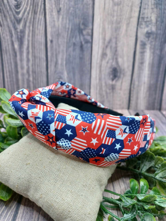 Red, White, & Blue Honeycomb Design Top Knot Headband