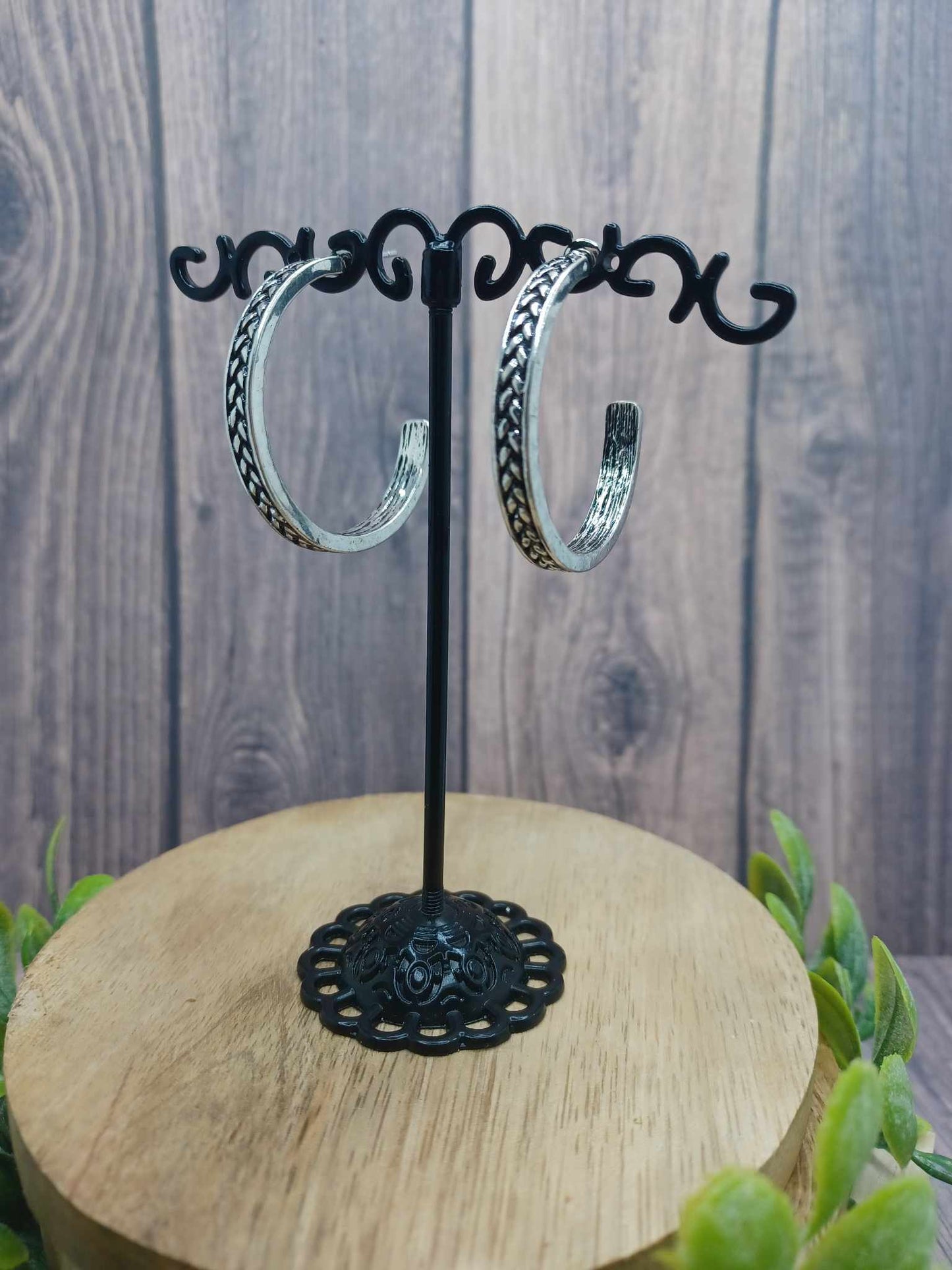 Silver Hoop Earrings w/ Braided Detail