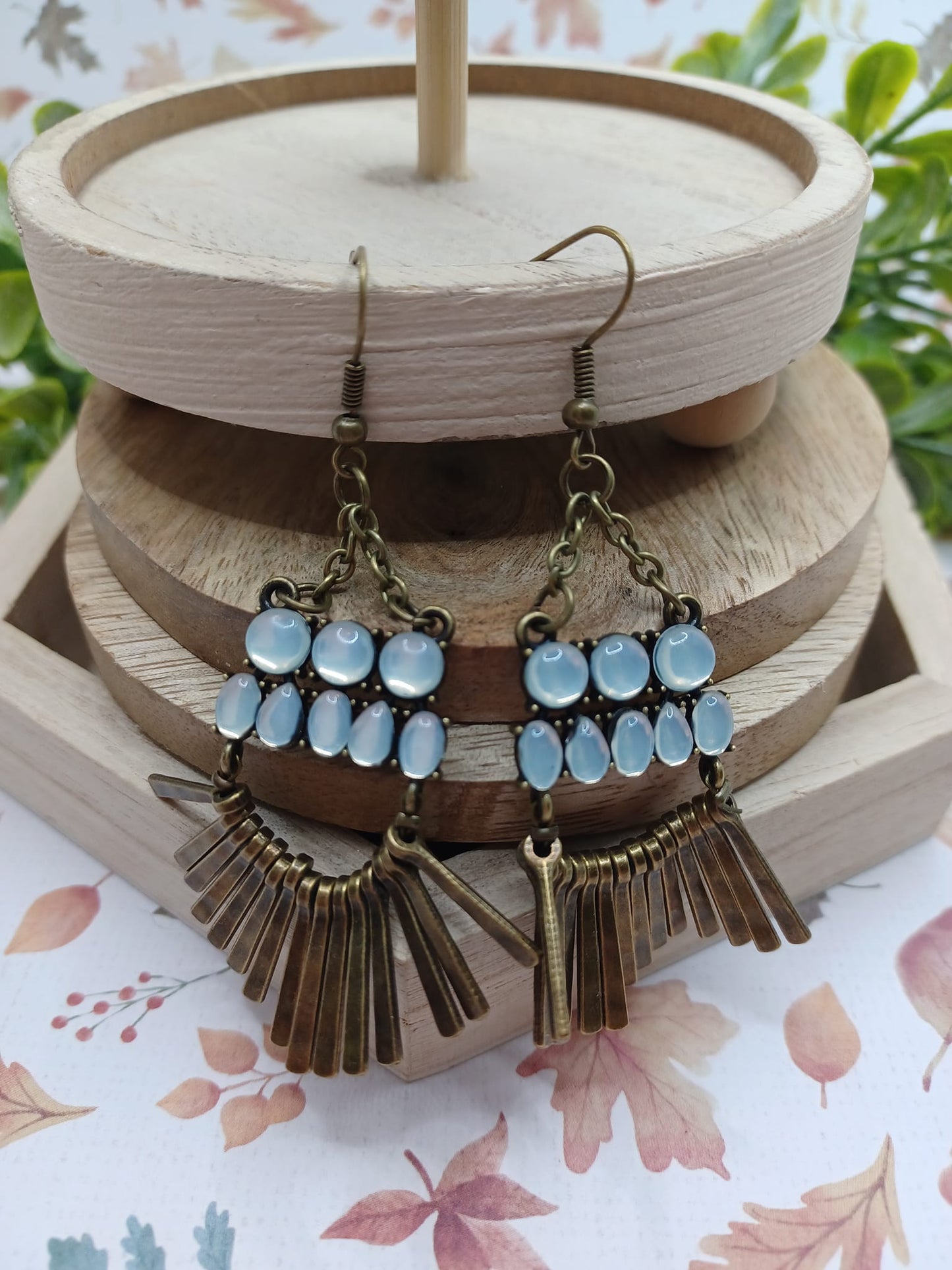 Brass Drop Style Earrings w/ Opalescent Beading