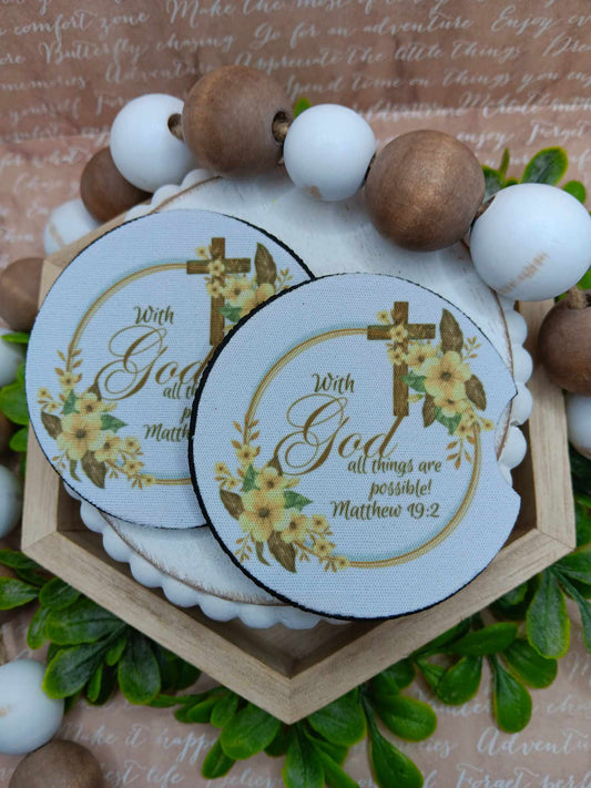 With God all Things can Happen Car Coaster Set