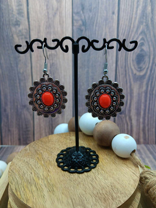 Silver Earrings w/ Orange Center
