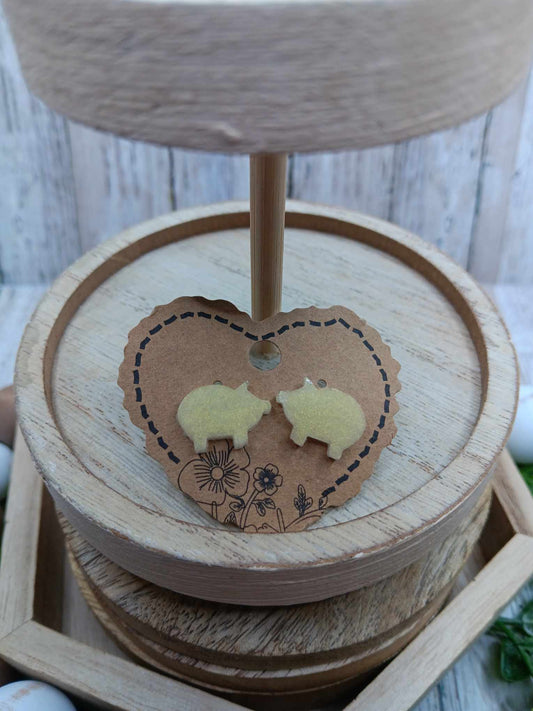 White Glitter Pig Earrings