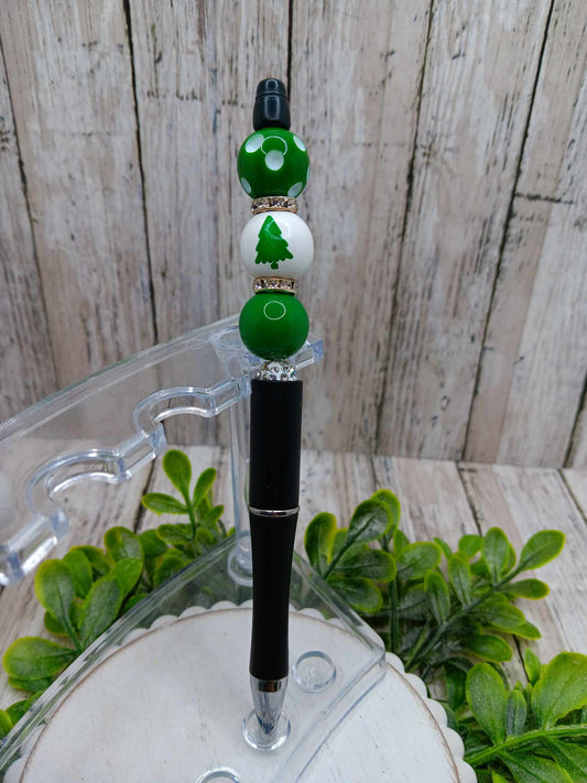 Green Christmas Tree Beaded Ink Pen