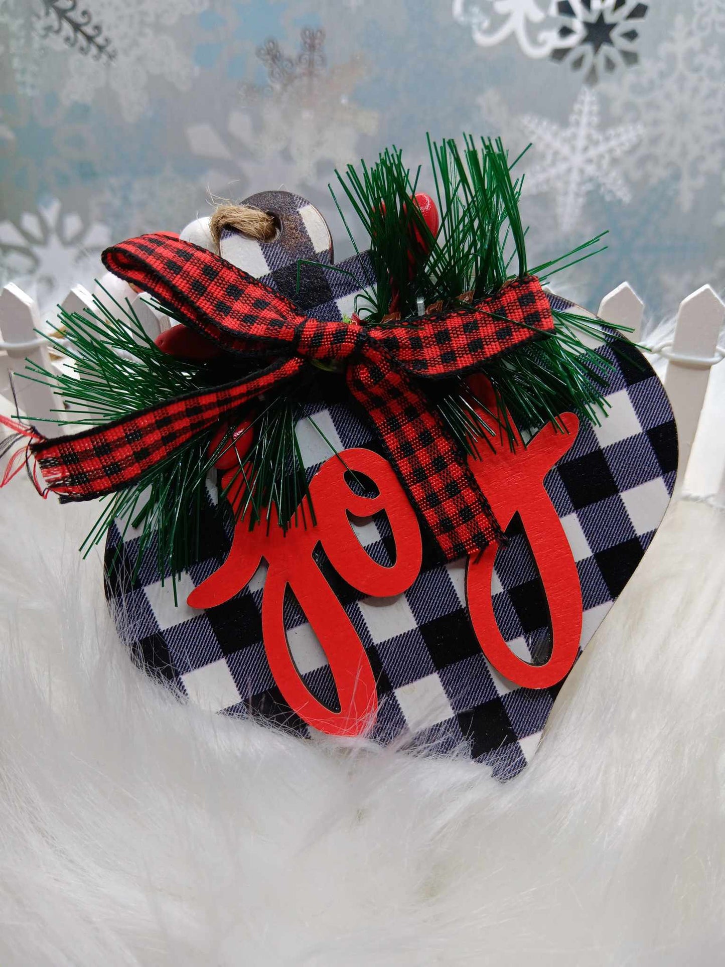 Black & White Plaid JOY Ornament