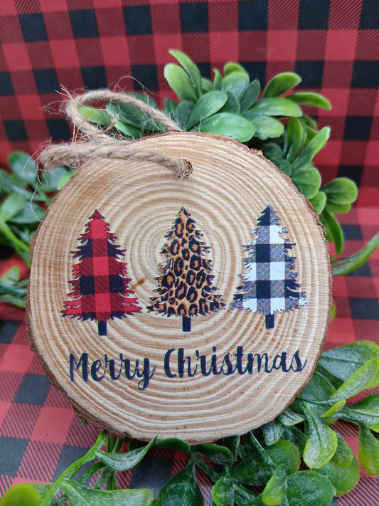 Merry Christmas Leopard & Plaid Tree Ornament