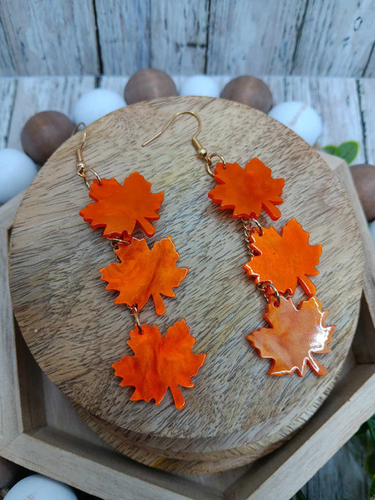 Orange Leaves Dangle Earrings