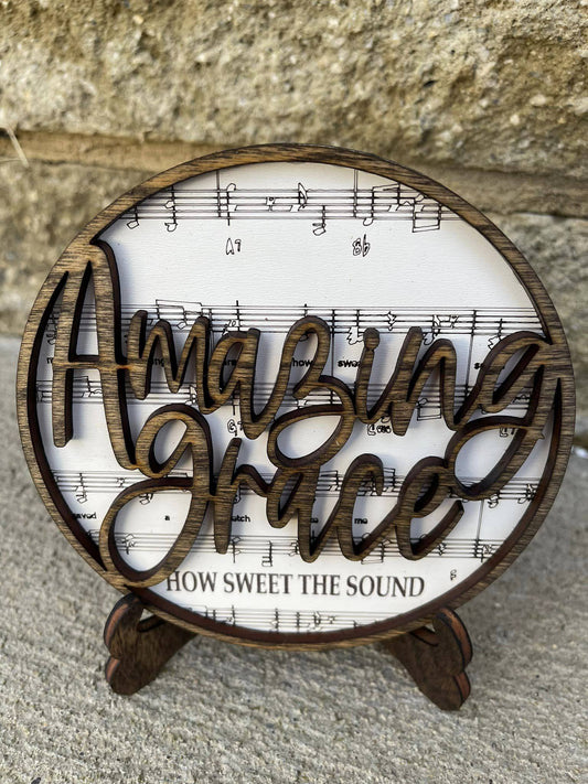 Amazing Grace Wooden Hymnal Sign w/ Stand