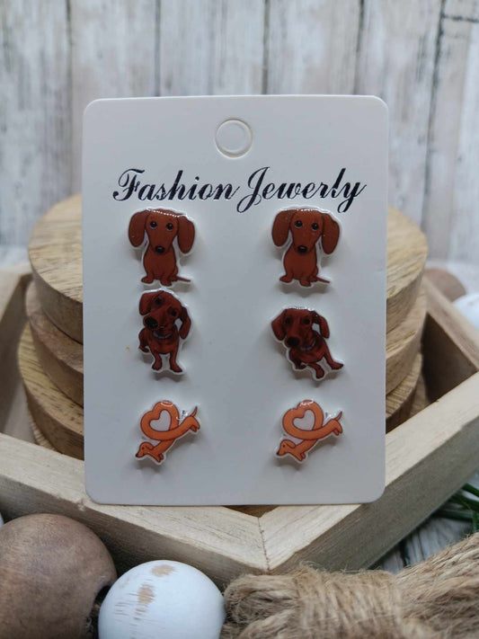 Weiner Dog Earring Set - Comes with 3 pairs