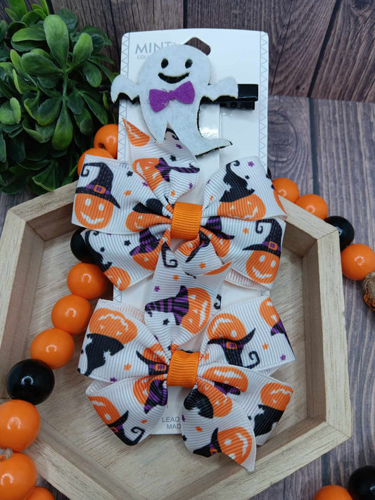 White Halloween Hair Accessory Set w/ Jack O' Lanterns