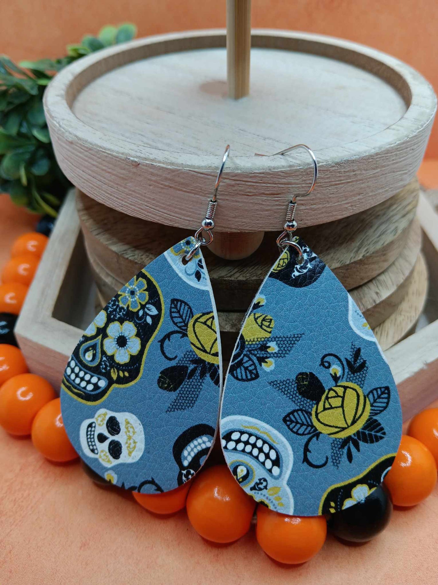 Grey Skeleton & Paisley Print Earrings
