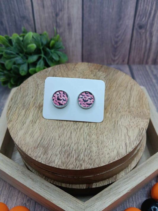 Pink Bat Halloween Style Earrings