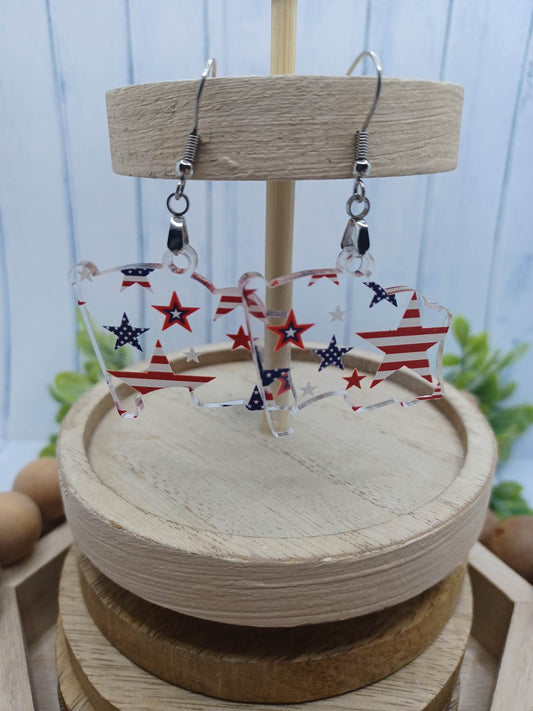 Red, White, & Blue Stars American Flag Shaped Acrylic Earrings