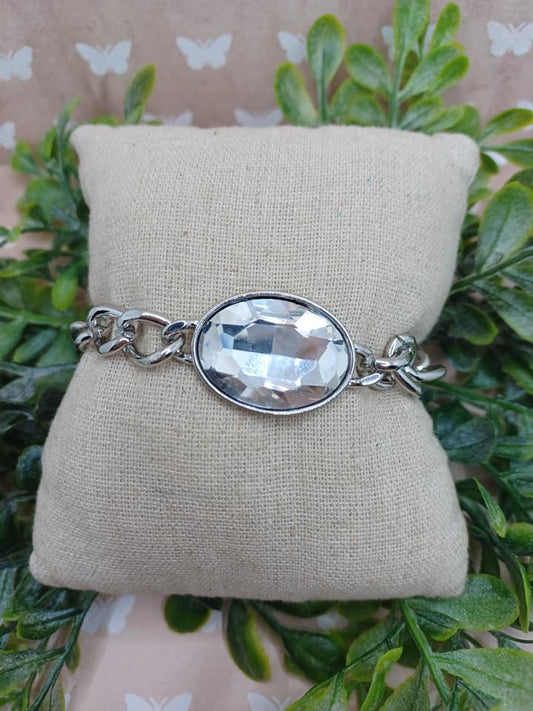 Silver Chain Style Bracelet w/ Rhinestone Accent