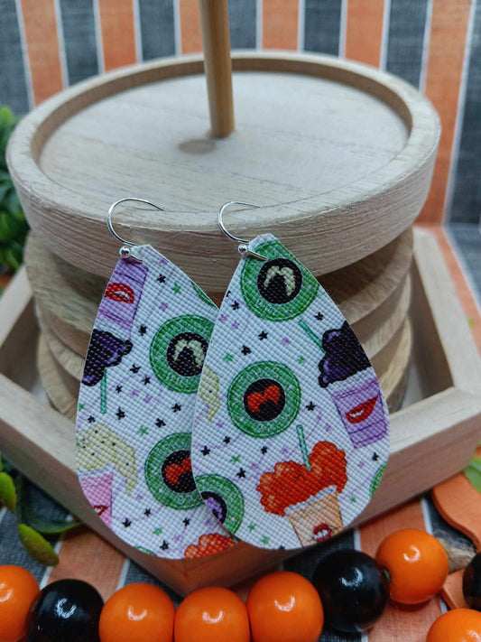 Spooky Sisters Halloween Coffee Leather Style Earrings