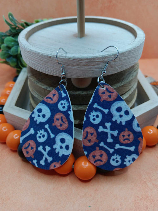 Skeleton & Jack O' Lantern Leather Style Earrings