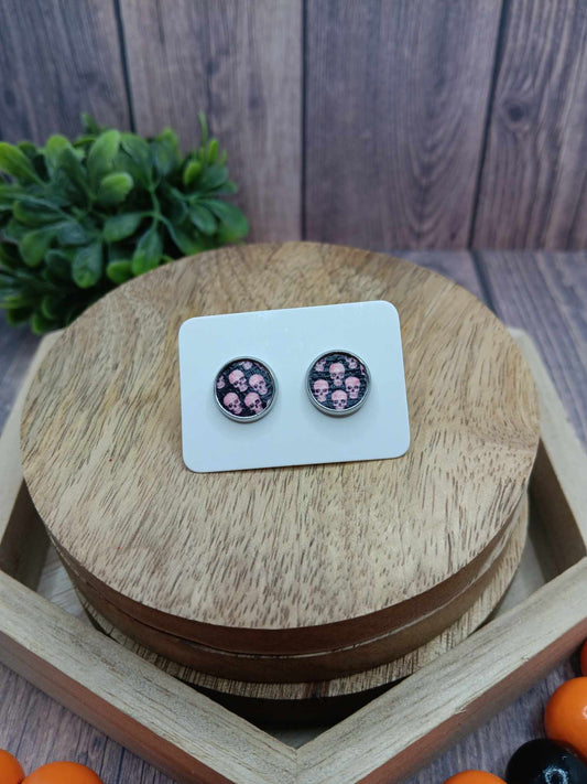 Black & Pink Skeleton Earrings
