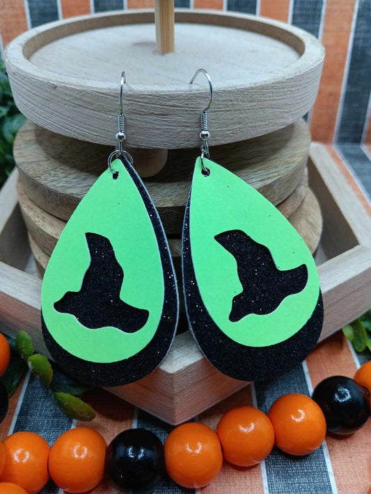 Glow in the Dark Double Layered Glitter Witch's Hat Earrings