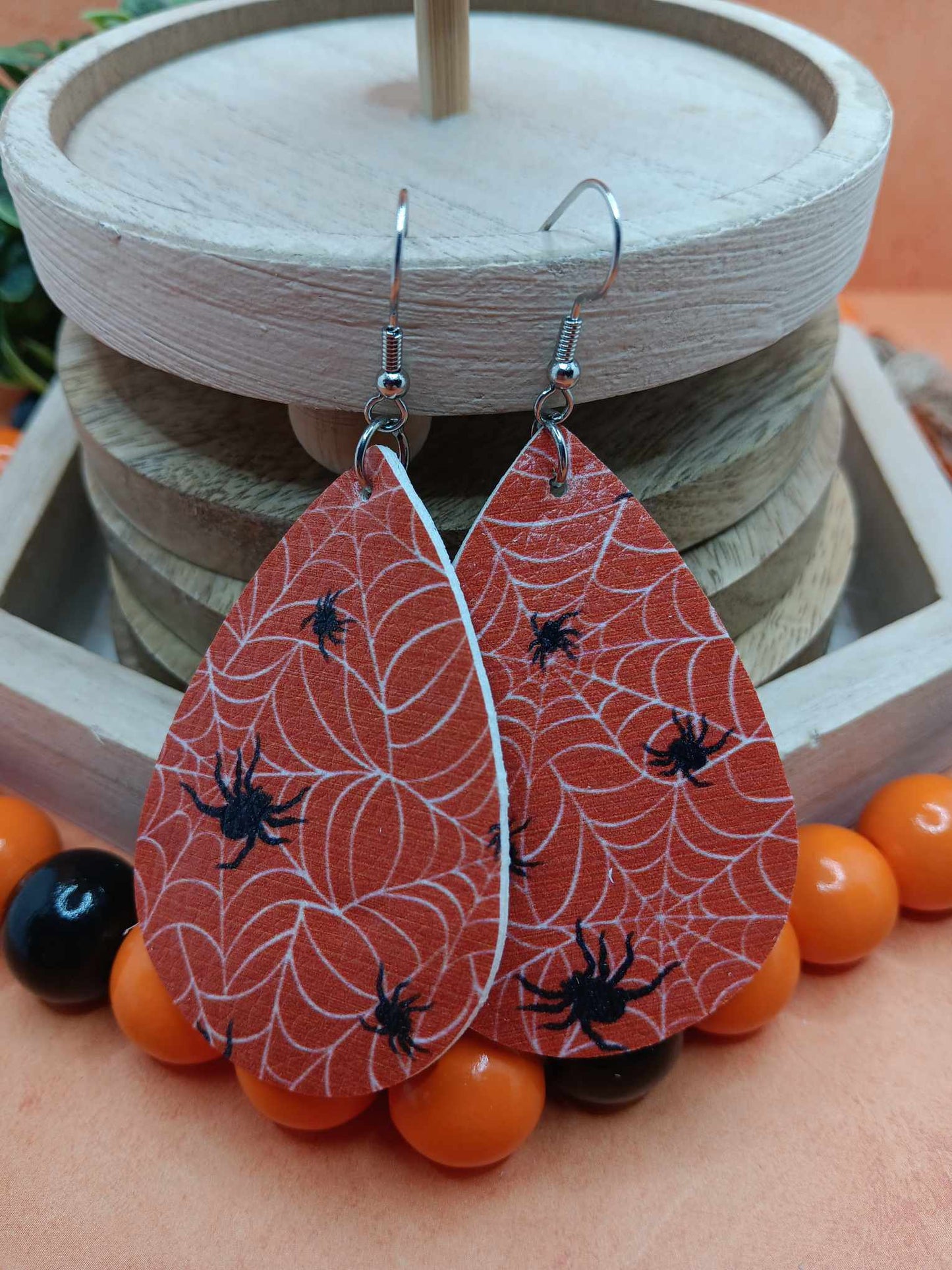 Orange Spider Web Earrings