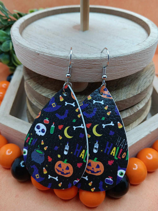 Halloween Patterned Earrings w/ Skull, Cauldron, Bones, & Jack O' Lantern