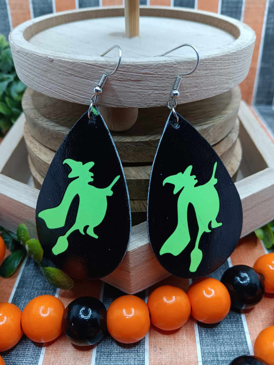 Glow in the Dark Witch on a Broom Earrings